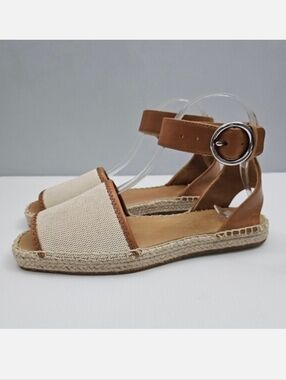 Rag & Bone Anteros Flat Espadrille Sandal Womens EU 37.5 Cotton Tan Peep Toe